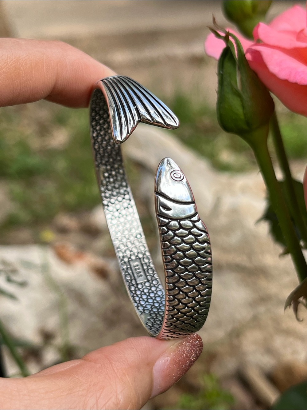 Unisex S925 Silver single fish cuff Bracelet for women girls